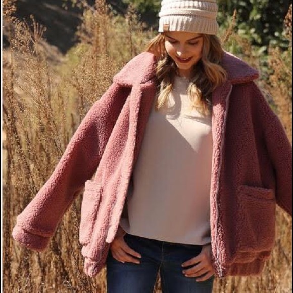 ❤SHERPA JACKET ~ OVERSIZED DUSTY PINK - Picture 4 of 7